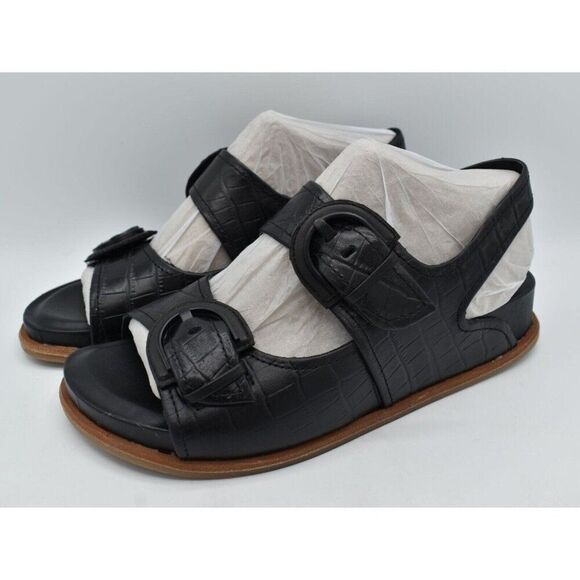 Sofft Womens Size 8 Adalia Croc Embossed Black Suede Leather Sandals Shoes - Picture 1 of 12